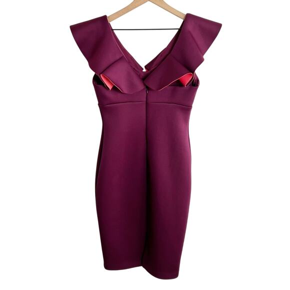 GIANNI BINI RUFFLE V-NECK RAISIN RUST WOMEN MIRANDA DRESS SIZE 8 BRAND NEW - Picture 2 of 5